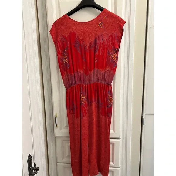 HP❤️Women’s Red Vintage Abstract Wayne Clark Tuscan Style Pleated Dress Sz 8 - Picture 3 of 9